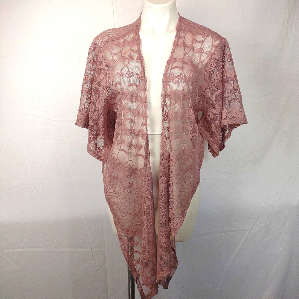 Miss Chievous pink lace asymmetric hem open front top size small